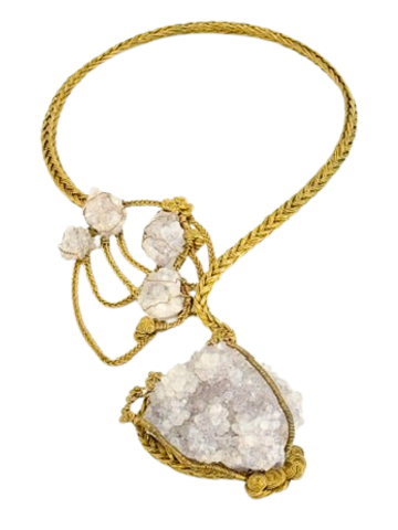 Brass Braided Necklace with Large Crystals